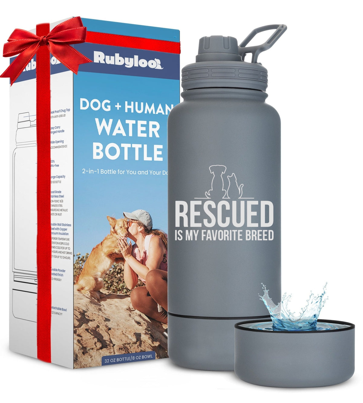 Dog + Human Water Bottle with Detachable Dog Bowl